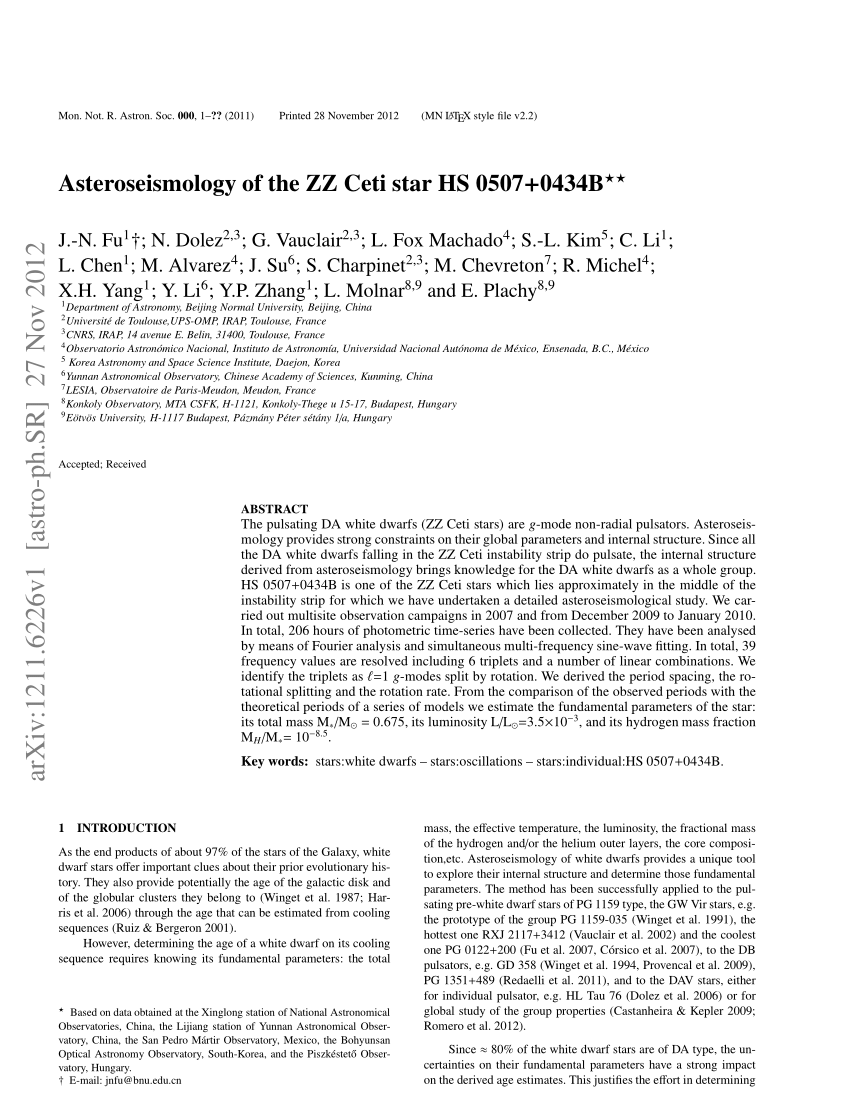 Pdf Asteroseismology Of The Zz Ceti Star Hs 0507 0434b