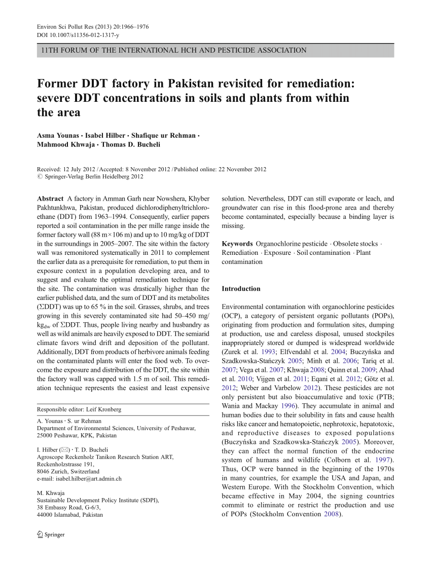 Pdf Former Ddt Factory In Pakistan Revisited For Remediation Severe Ddt Concentrations In Soils And Plants From Within The Area