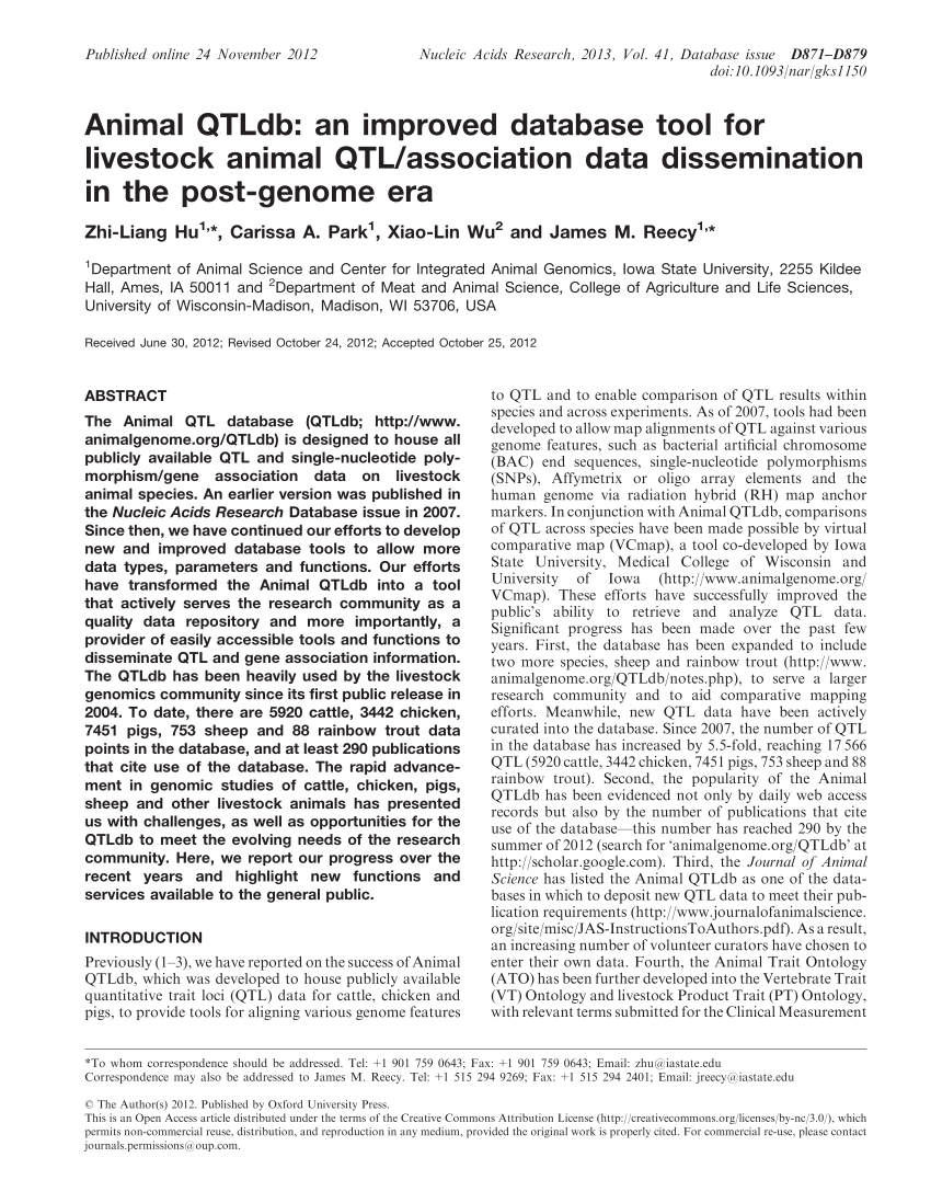 (PDF) Animal QTLdb: An improved database tool for livestock animal QTL
