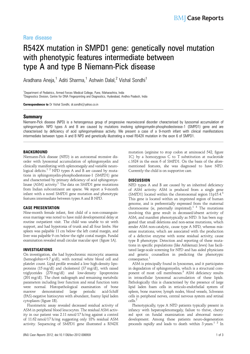 Niemann-Pick disease A or B in four pediatric patients and SMPD1