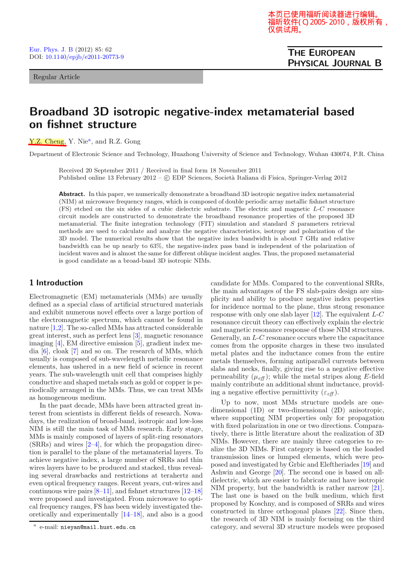 PDF) Broadband 3D isotropic negative-index metamaterial based on 