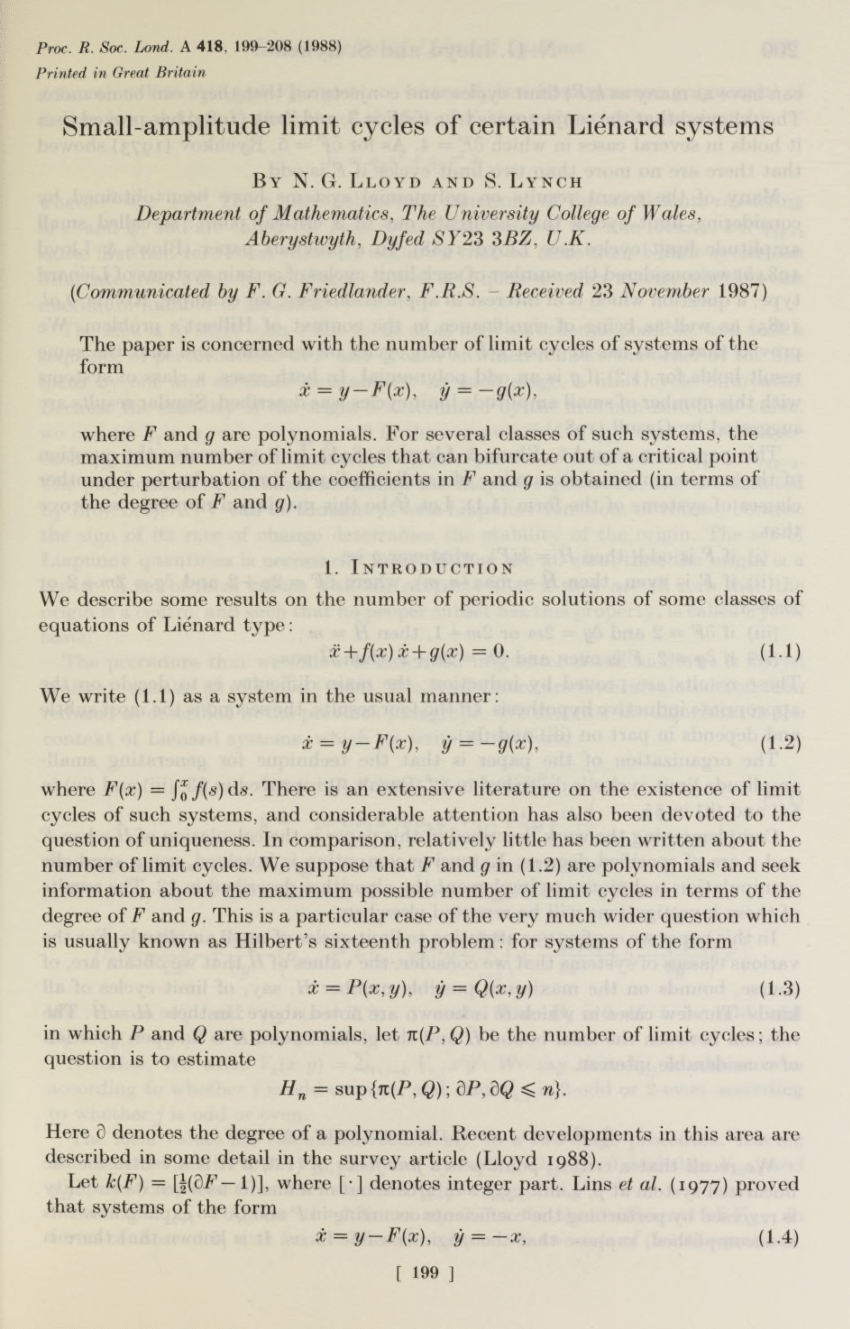 Pdf Small Amplitude Limit Cycles Of Certain Lienard Systems