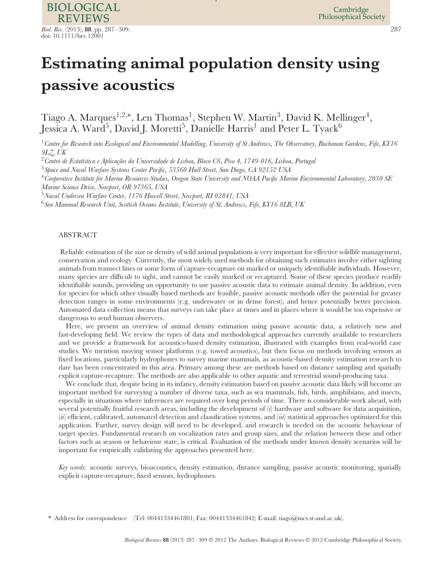 PDF) Estimating animal population density using passive acoustics