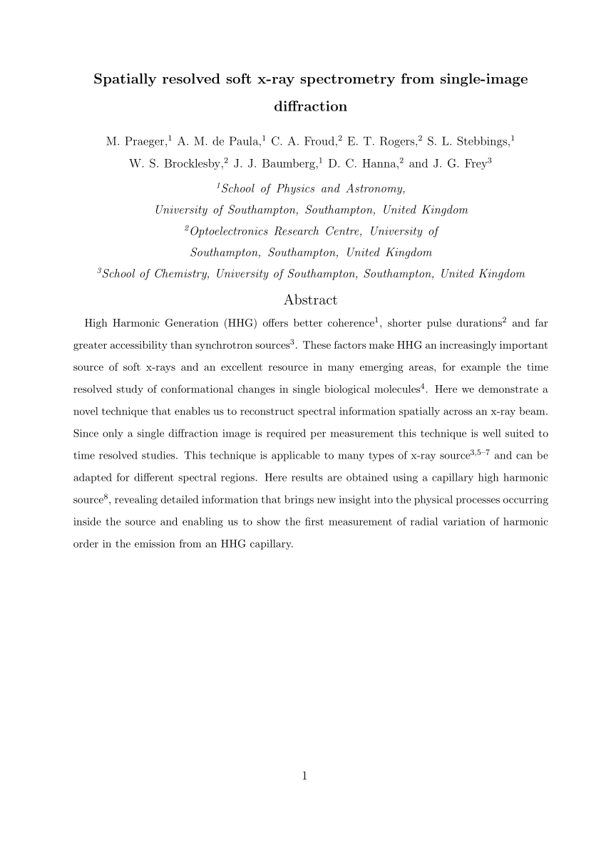 Pdf Spatially Resolved Soft X Ray Spectrometry From Single Image Diffraction