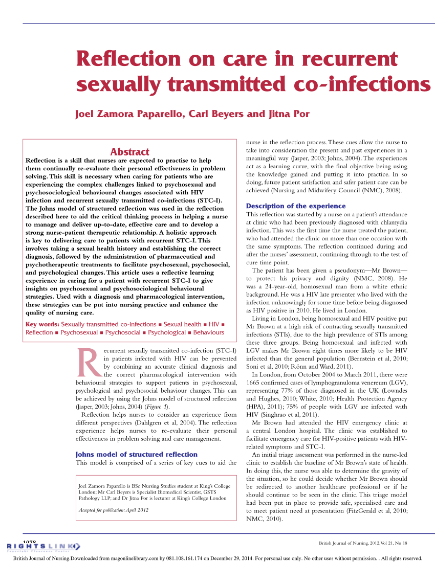 Pdf Reflection On Care In Recurrent Sexually Transmitted Co Infections