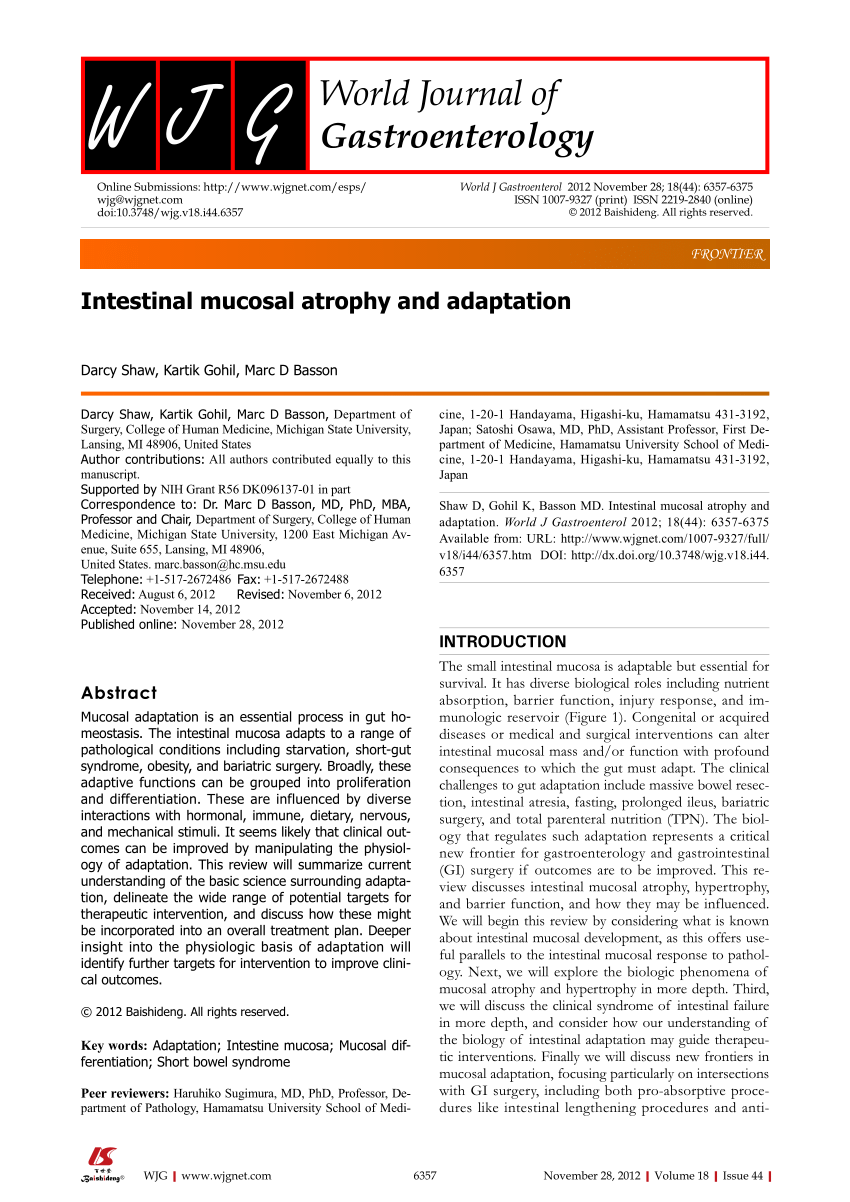 PDF) Intestinal mucosal atrophy and adaptation