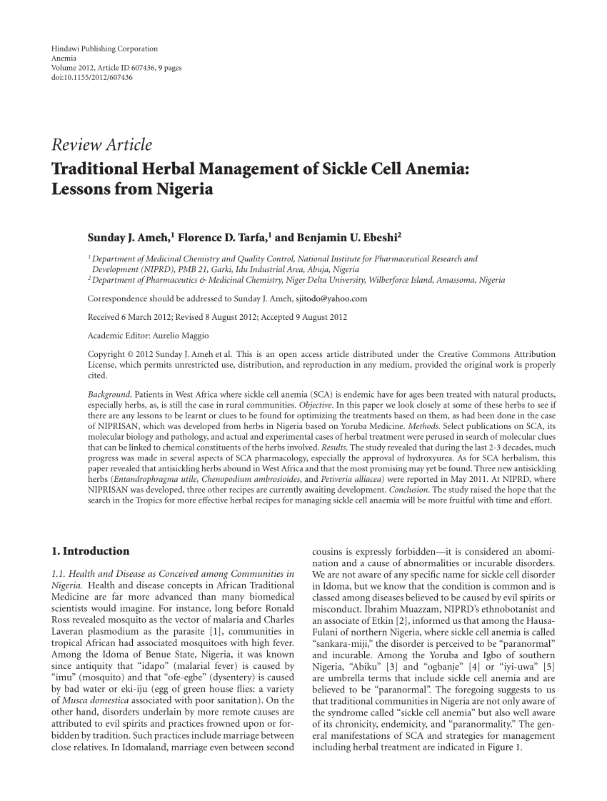 pdf) traditional herbal management of sickle cell anemia: lessons