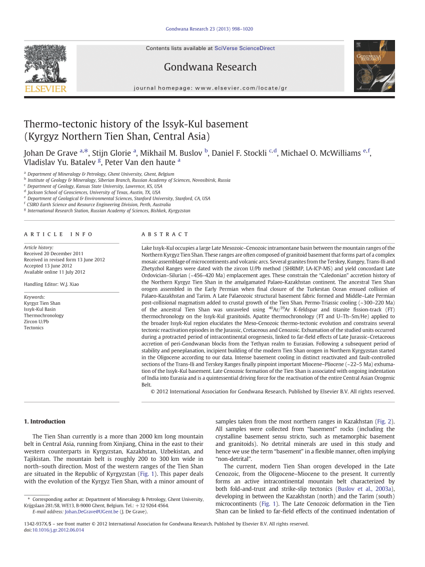 Pdf Thermo Tectonic History Of The Issyk Kul Basement Kyrgyz Northern Tien Shan Central Asia