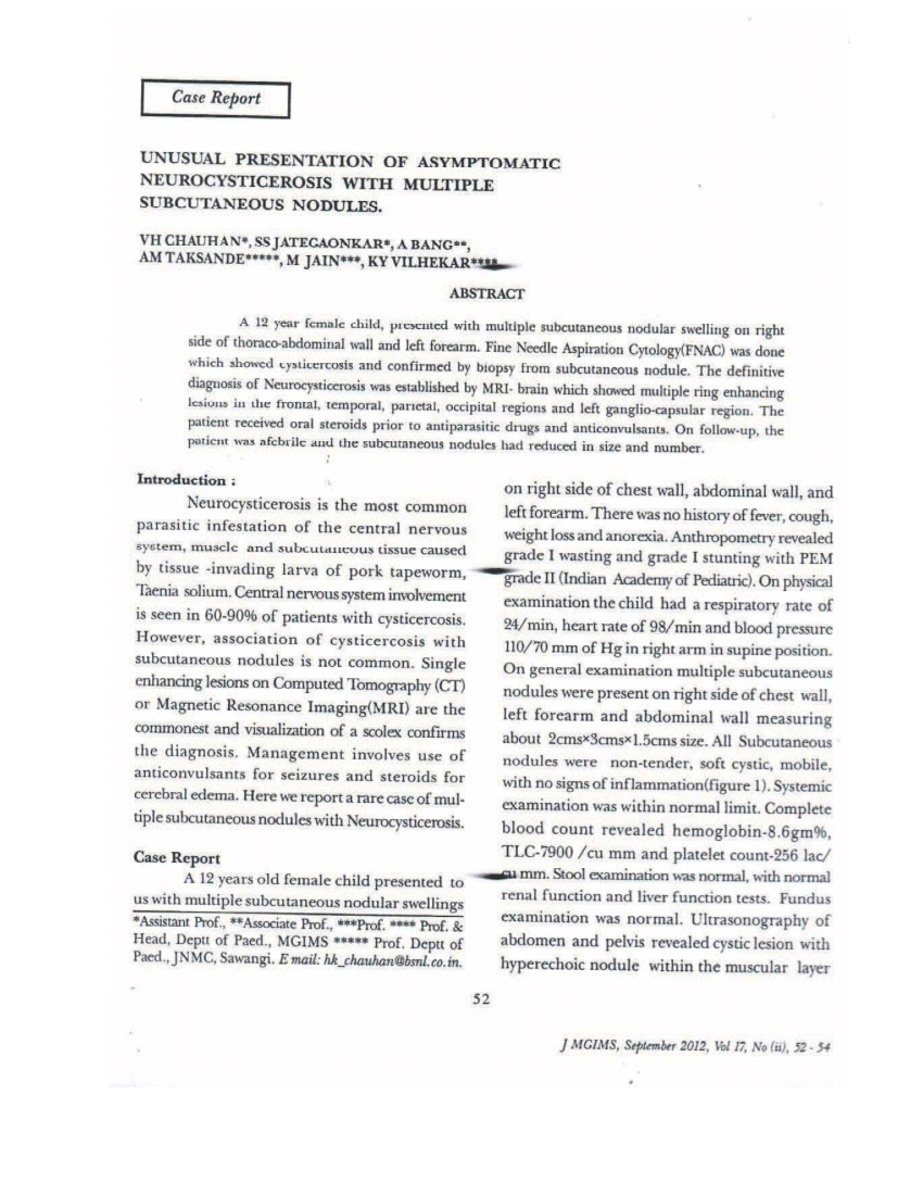 Pdf Unusual Presentation Of Asymptomatic Neurocysticercosis With