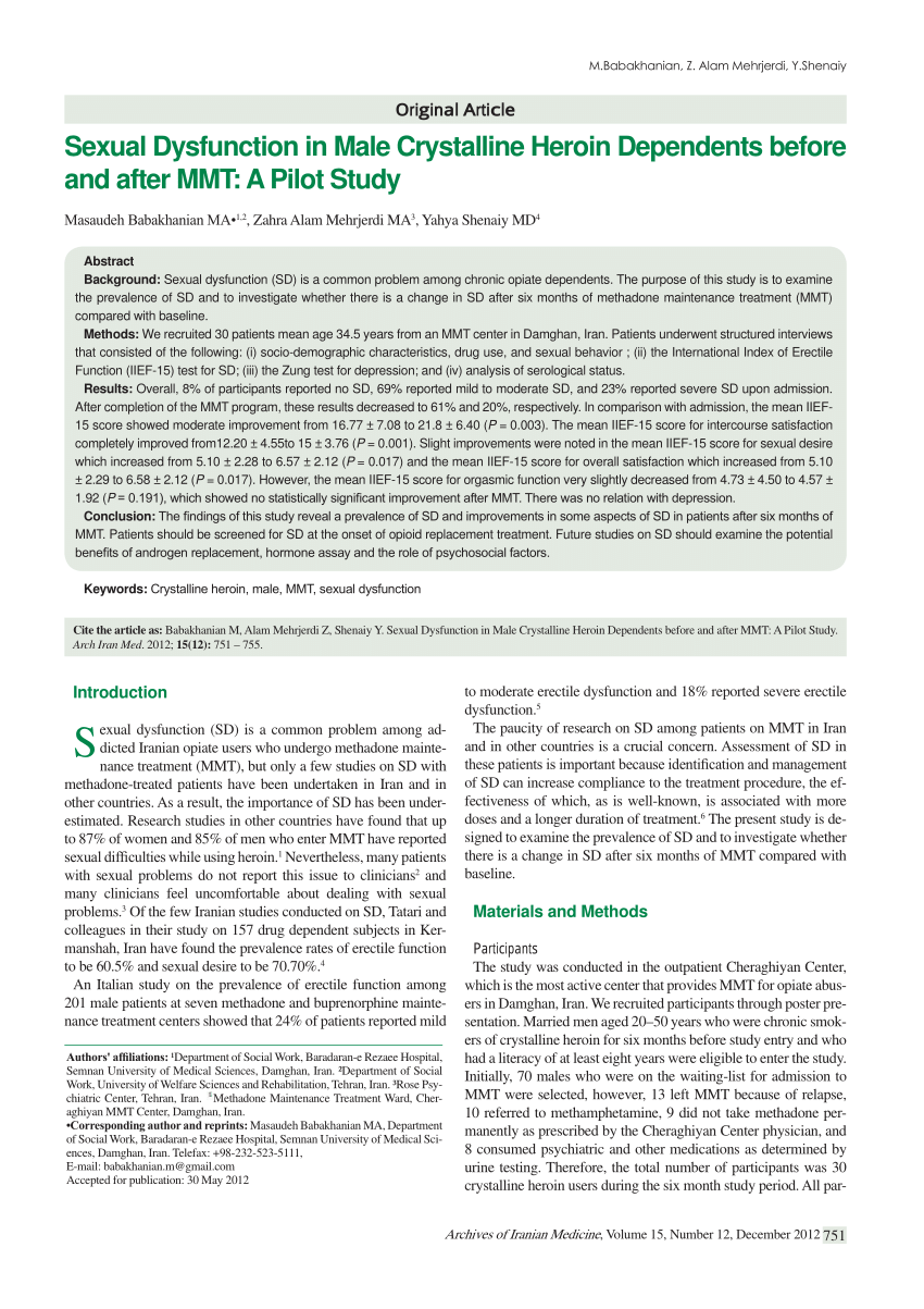 PDF Sexual Dysfunction in Male Crystalline Heroin Dependents