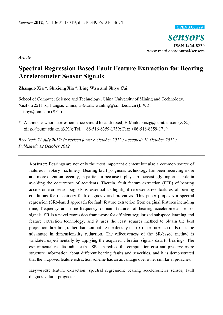 Pdf Spectral Regression Based Fault Feature Extraction For Bearing Accelerometer Sensor Signals
