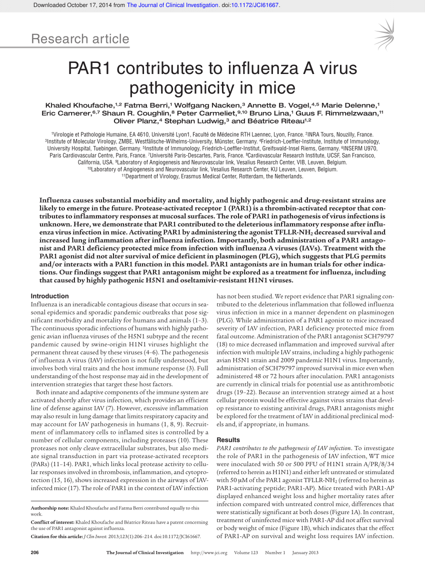 PDF PAR1 contributes to influenza A virus pathogenicity in mice