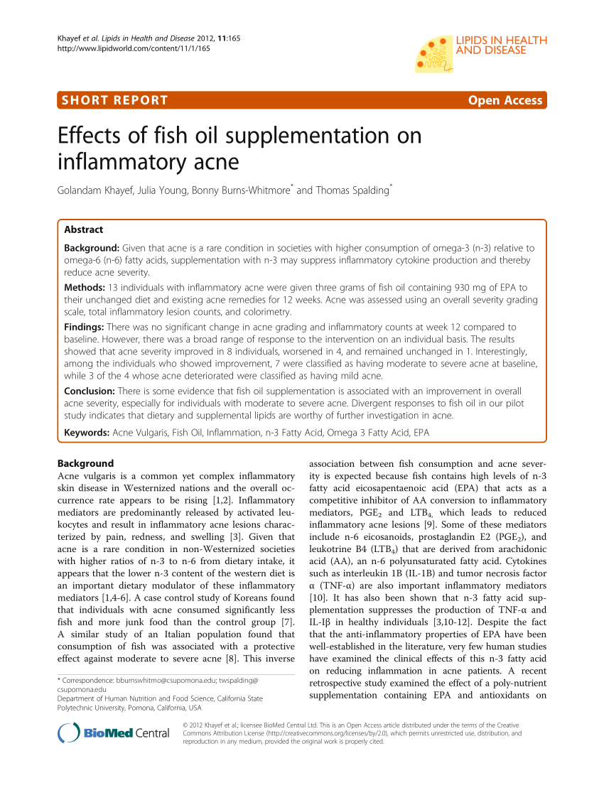 PDF Effects of fish oil supplementation on inflammatory acne