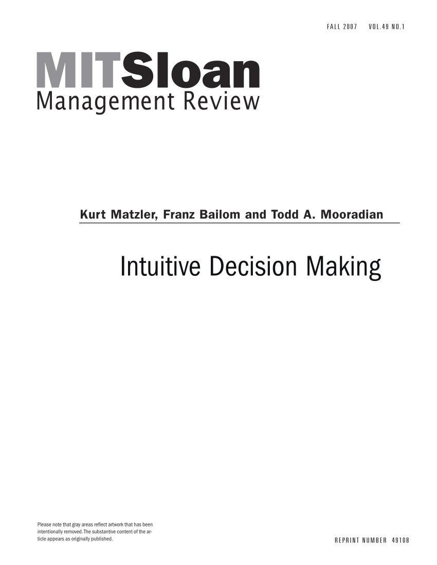 intuitive decision making research paper