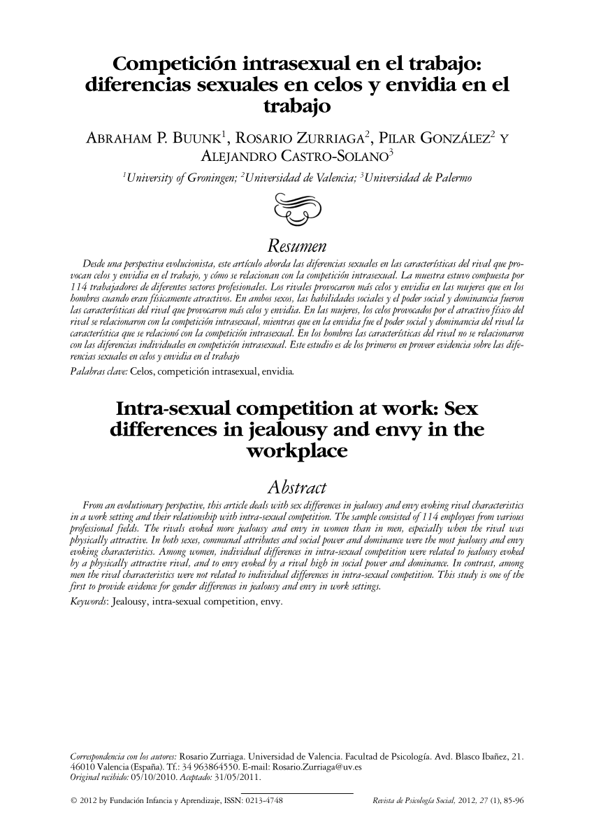 Pdf Competición Intrasexual En El Trabajo Diferencias - 