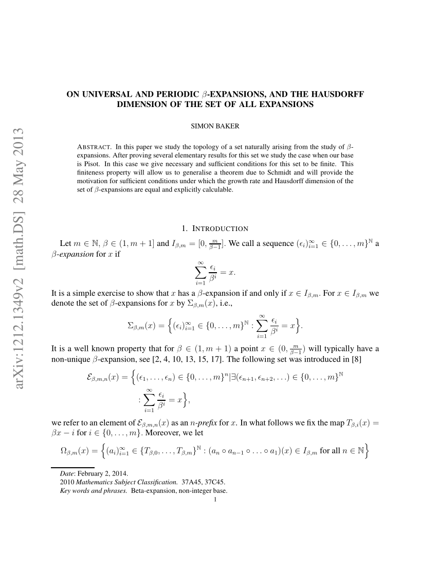 Pdf On Universal And Periodic B Expansions And The Hausdorff Dimension Of The Set Of All Expansions