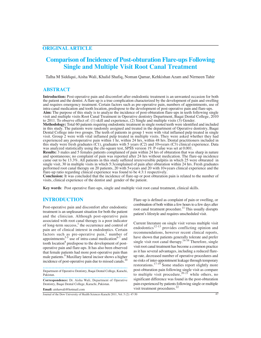 (PDF) Comparison of Incidence of Postobturation Flareups Following