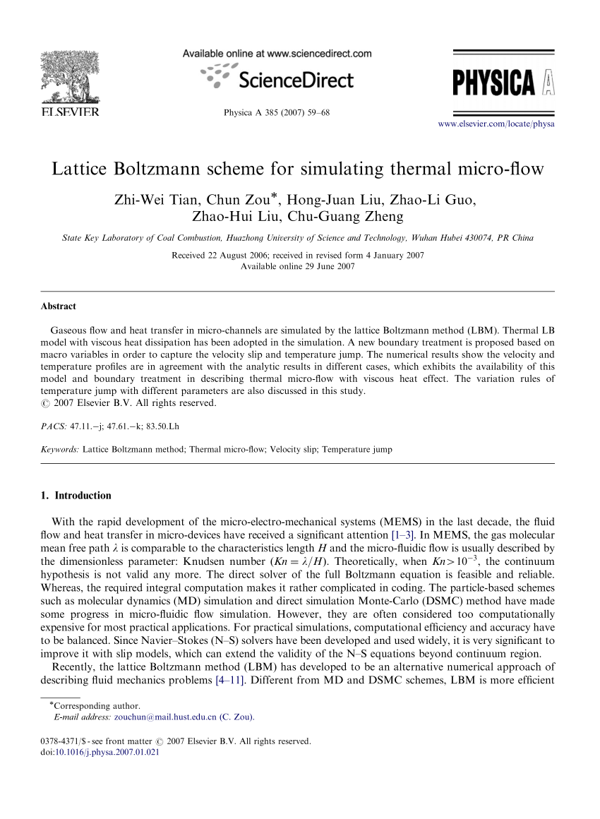 Pdf Lattice Boltzmann Scheme For Simulating Thermal Micro Flow