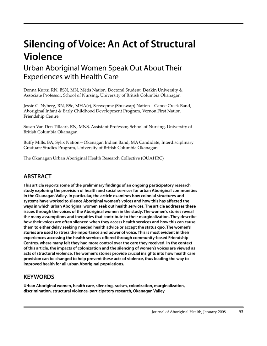 PDF) Silencing of Voice: An Act of Structural Violence Urban