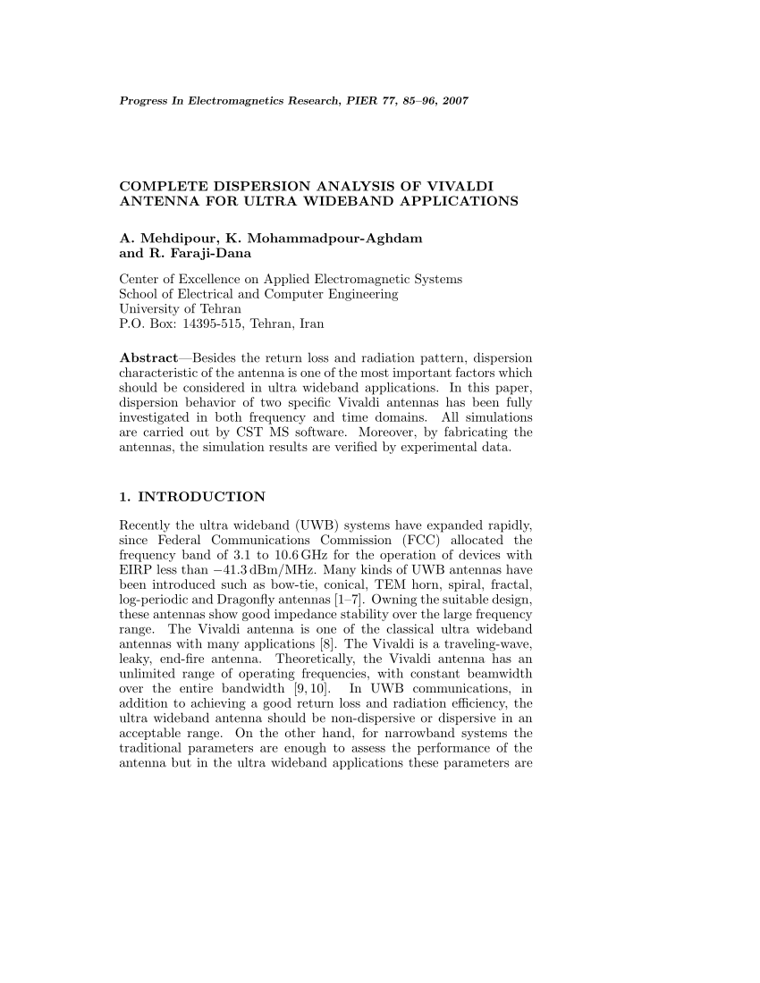 Pdf Complete Dispersion Analysis Of Vivaldi Antenna For - 