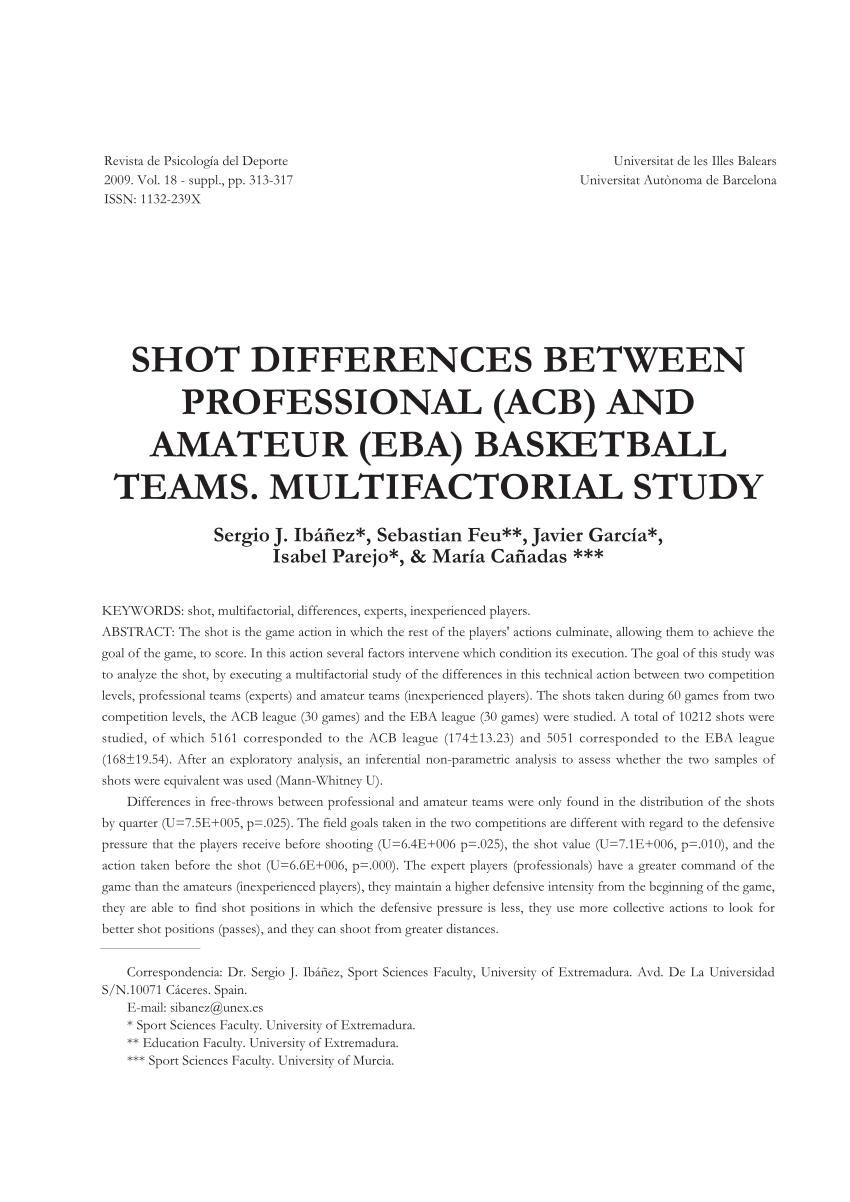 Pdf Shot Differences Between Professional Acb And Amateur Eba Basketball Teams Multifactorial Study