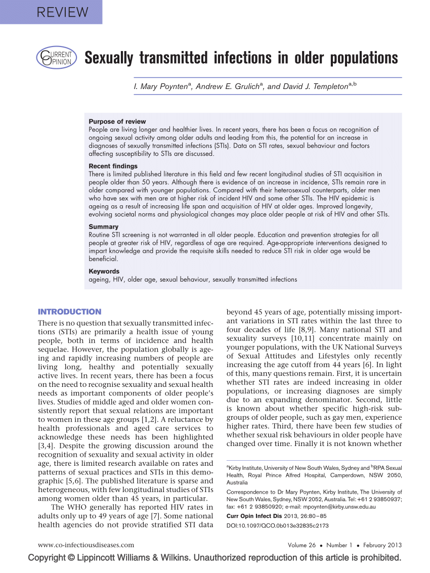 PDF Sexually transmitted infections in older populations