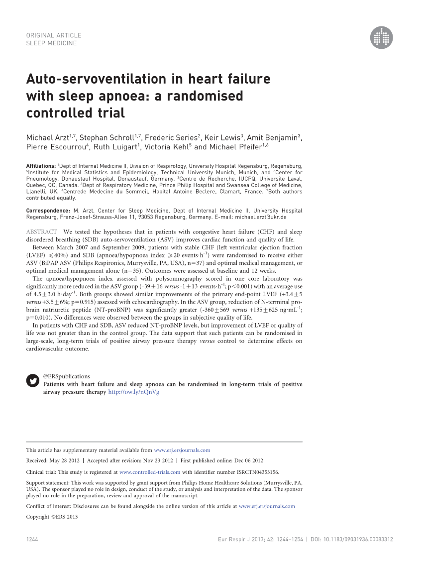 Pdf Auto Servoventilation In Heart Failure With Sleep Apnoea A Randomised Controlled Trial