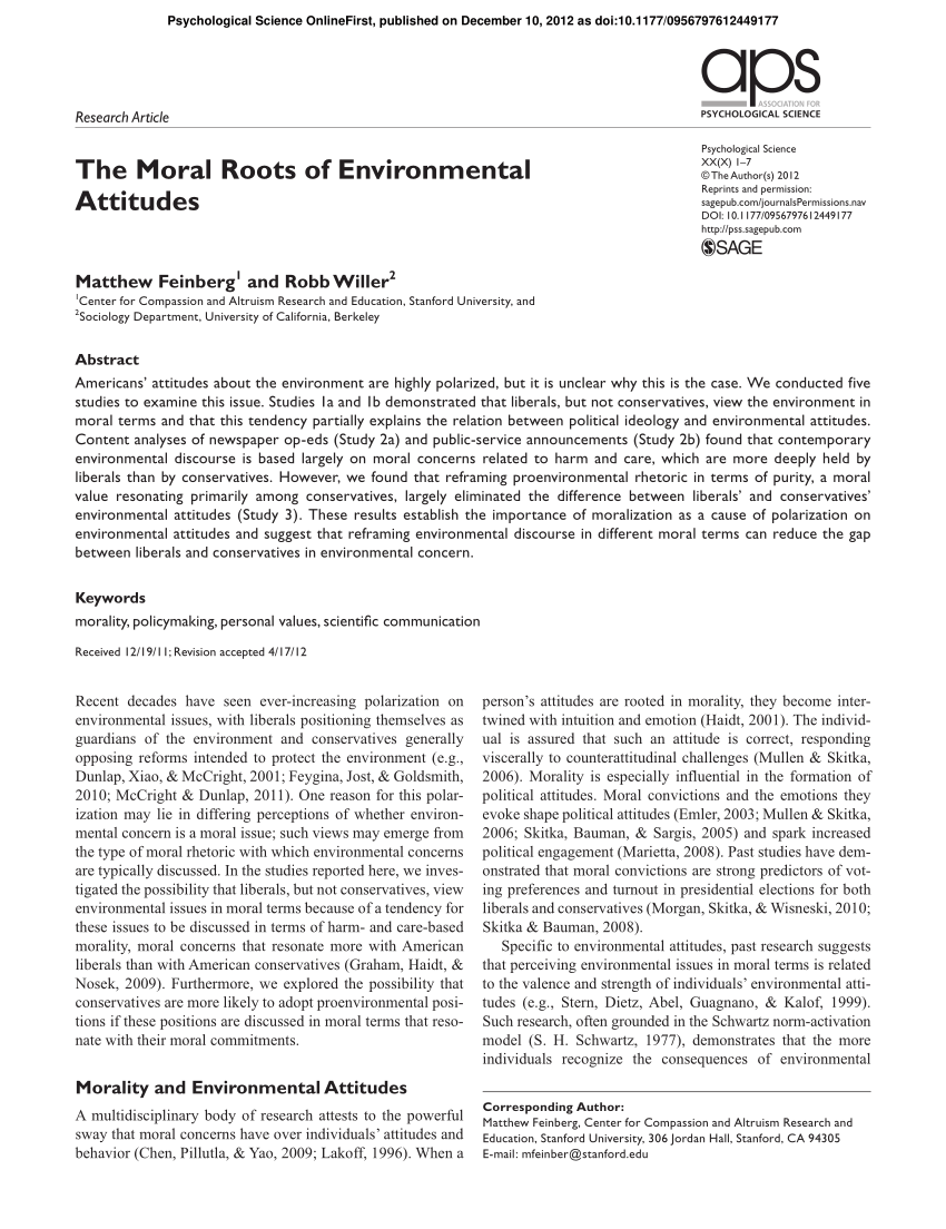 Pdf The Moral Roots Of Environmental Attitudes The purpose of this study is to explore how the use of specific text variables may contribute to how do subjects perceive speakers' age, gender, and other characteristics according to use of standard my intention is not to add another ethnographic case study to the existing anthropological arsenal of. the moral roots of environmental attitudes