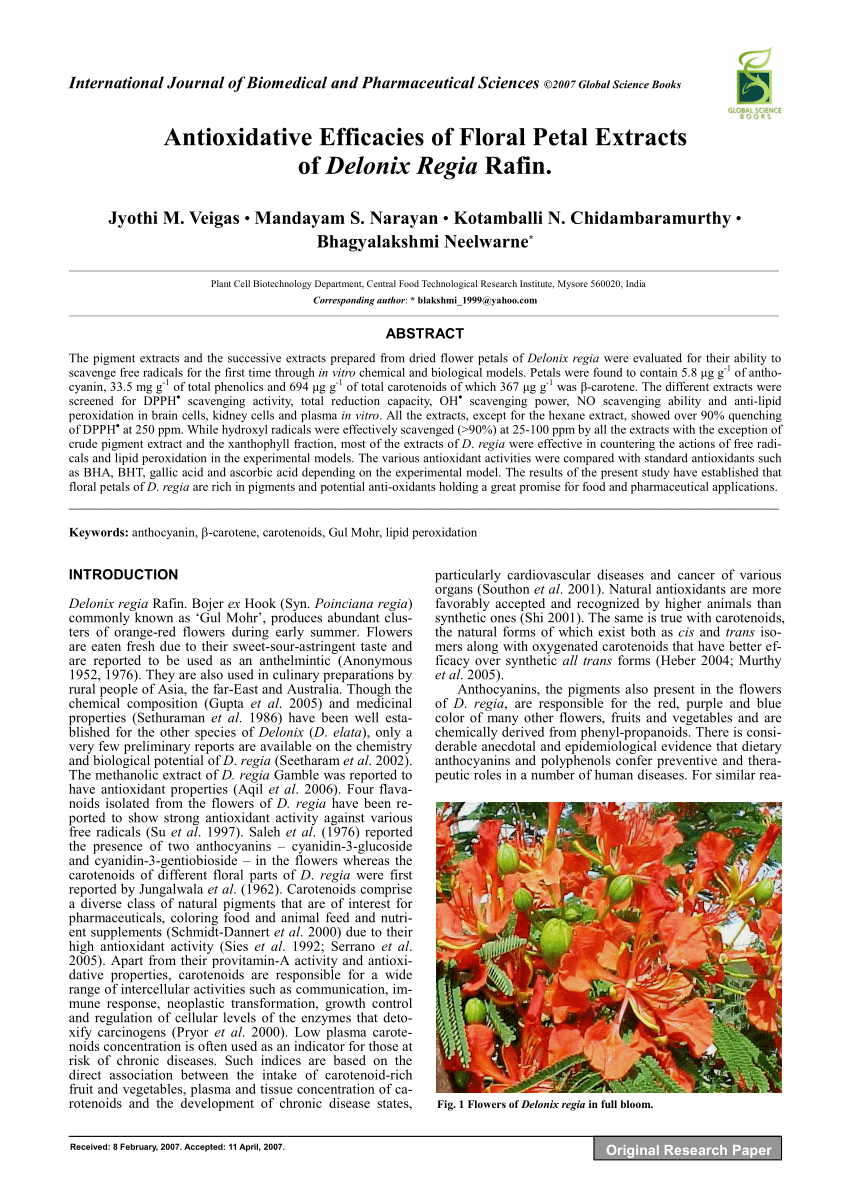 (PDF) Antioxidative Efficacies of Floral Petal Extracts of Delonix