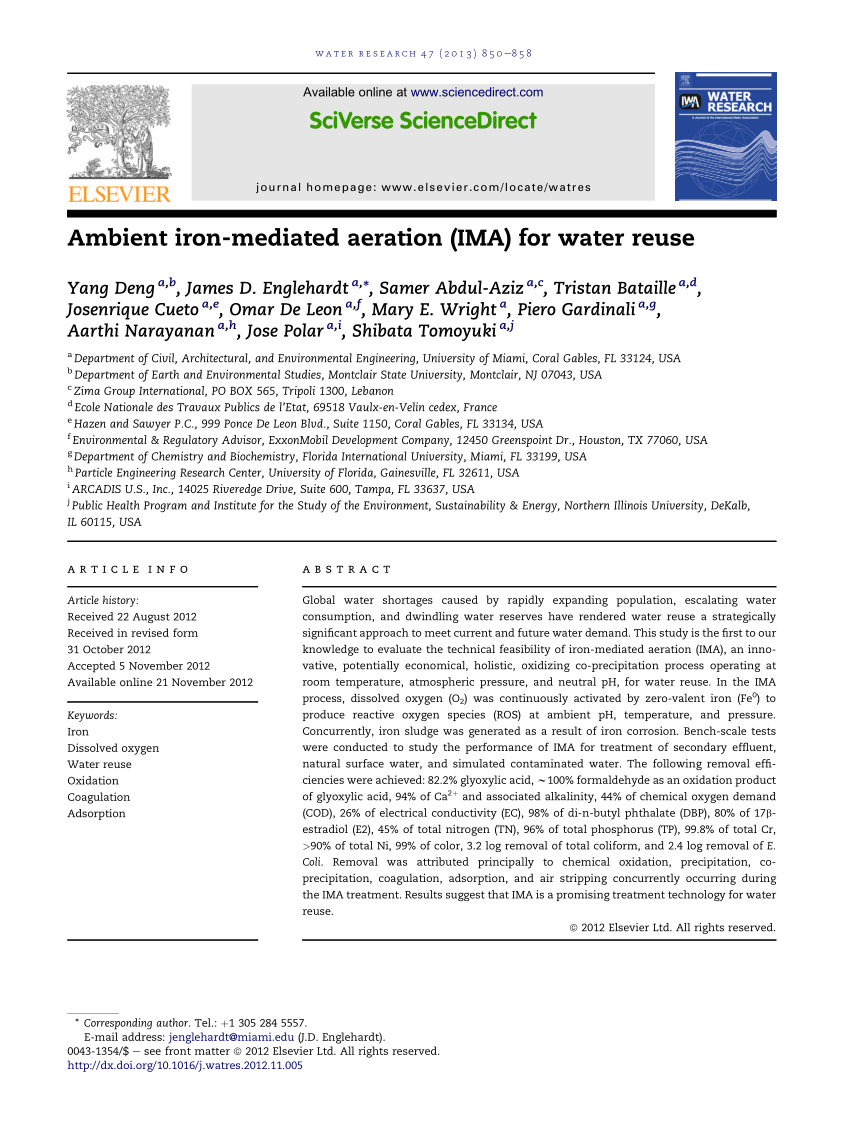 PDF) Ambient iron-mediated aeration (IMA) for water reuse