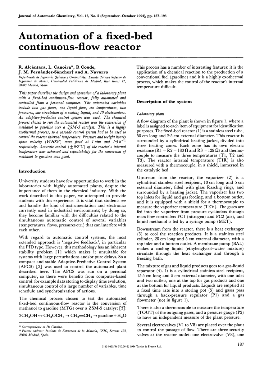 Pdf Automation Of A Fixed Bed Continuousflow Reactor