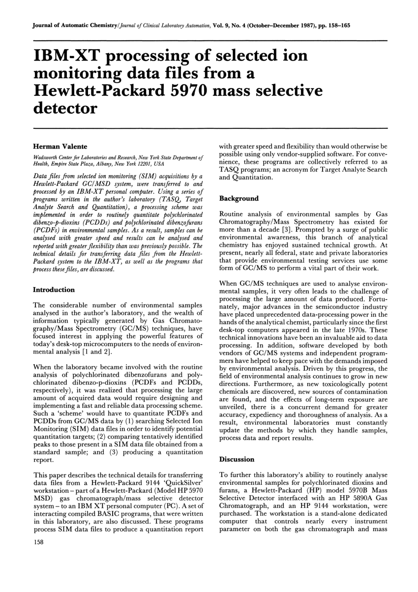Pdf Ibm Xt Processing Of Selected Ion Monitoring Data Files From