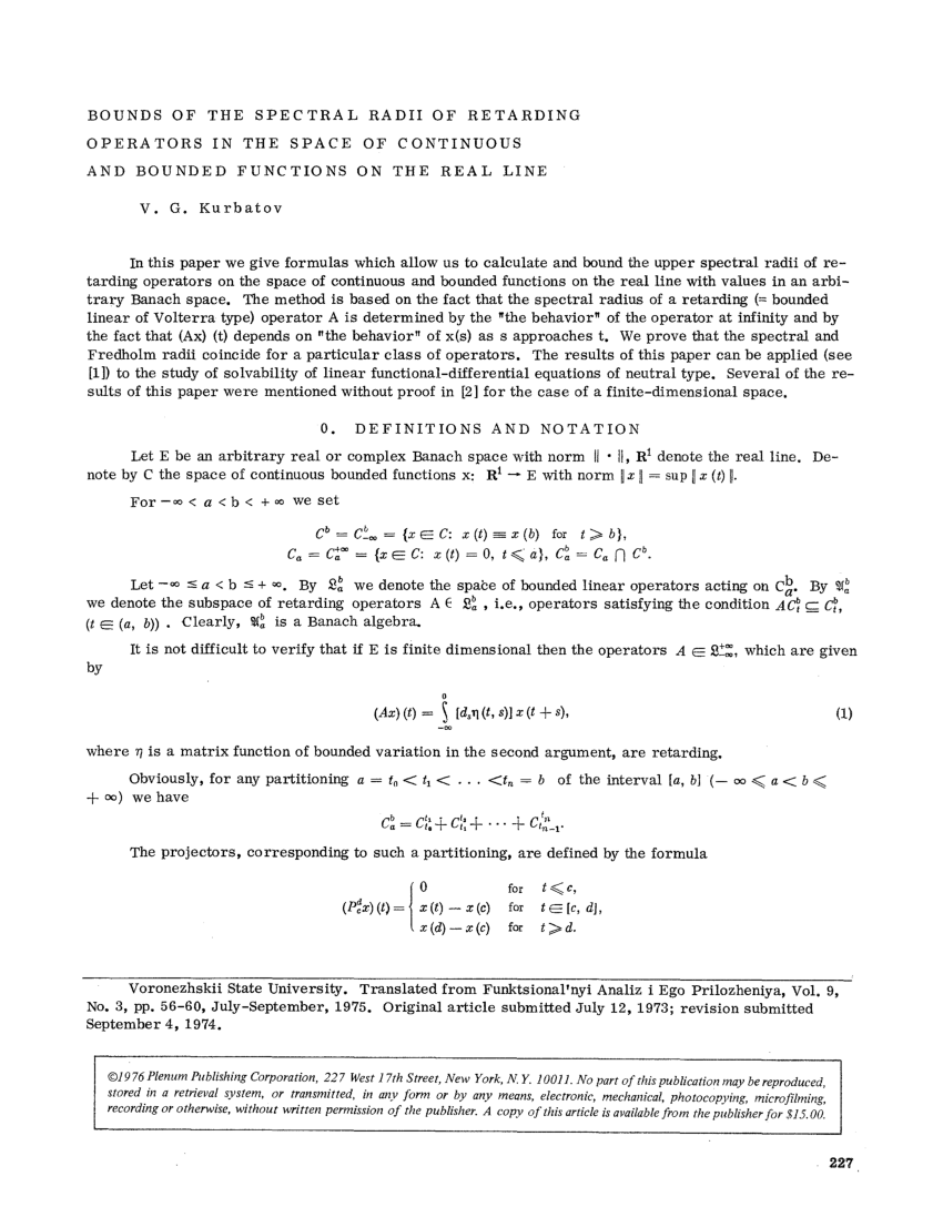 Pdf Bounds Of The Spectral Radii Of Retarding Operators In The Space Of Continuous And Bounded Functions On The Real Line