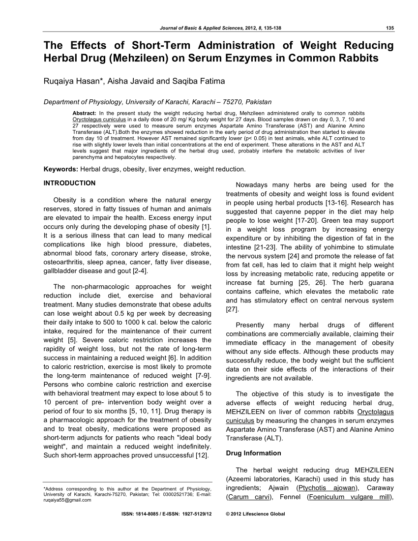 (PDF) The effects of short term administration of weight reducing