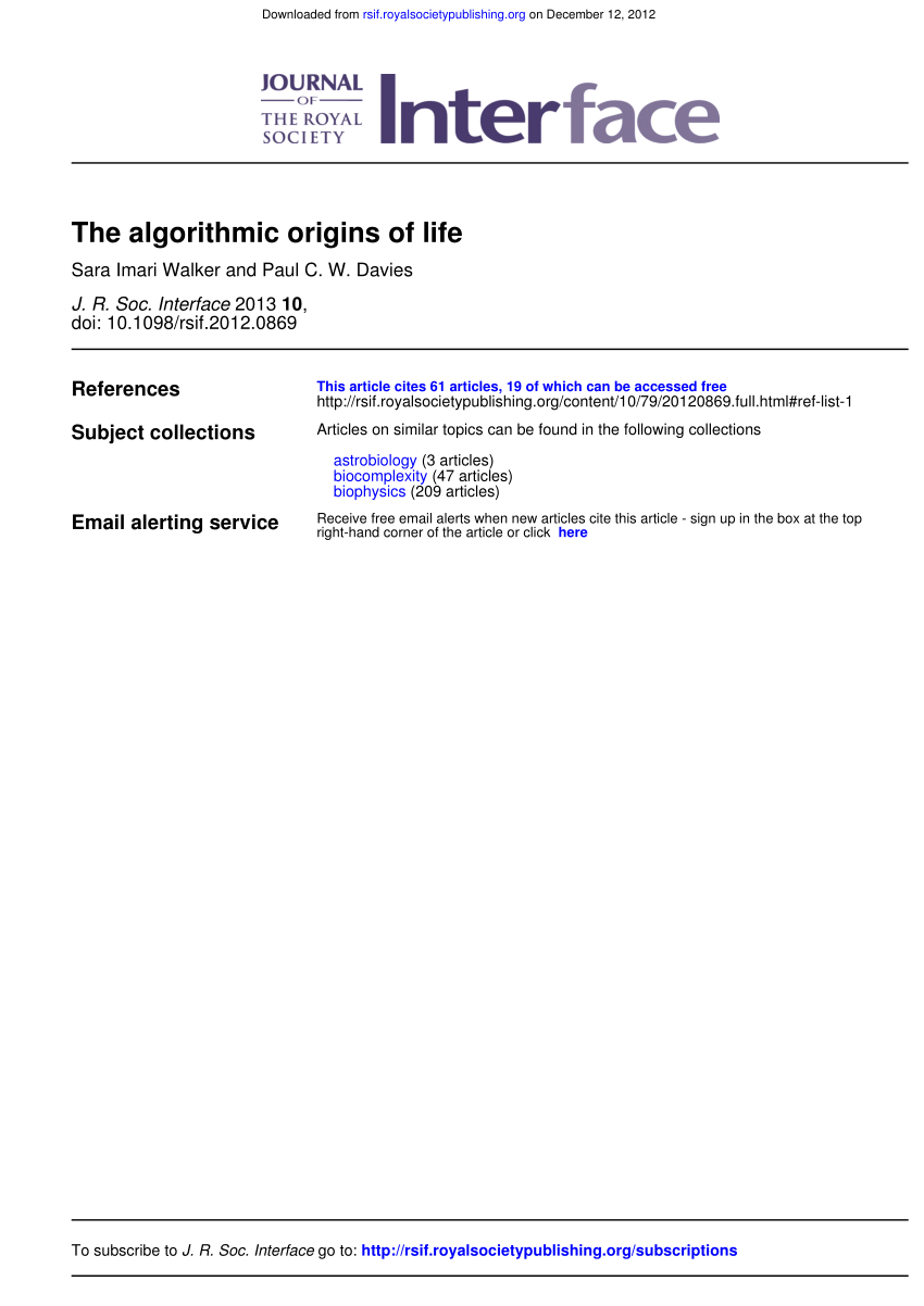 Pdf The Algorithmic Origins Of Life