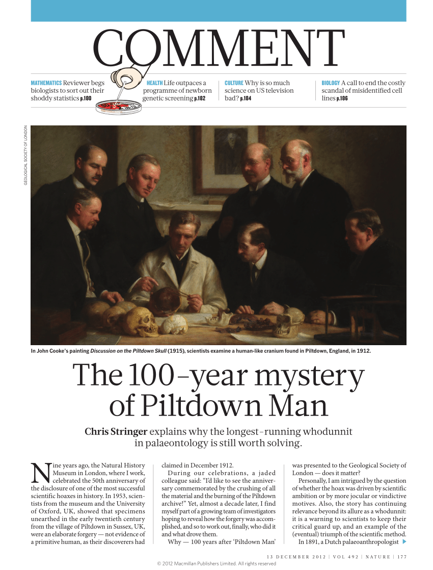 PDF) Palaeontology: The 100-year mystery of Piltdown Man