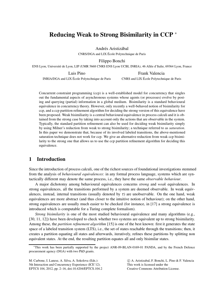 (PDF) Reducing Weak to Strong Bisimilarity in CCP