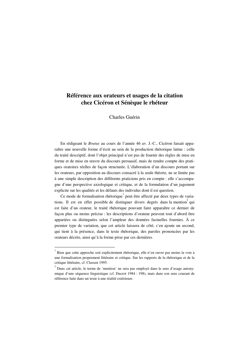 Pdf Reference Aux Orateurs Et Pratique De La Citation Chez Ciceron Et Seneque Le Rheteur