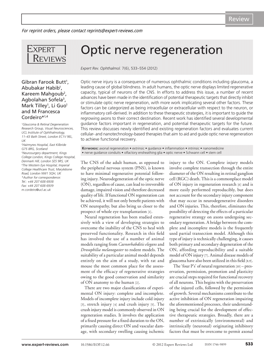 (PDF) Optic nerve regeneration