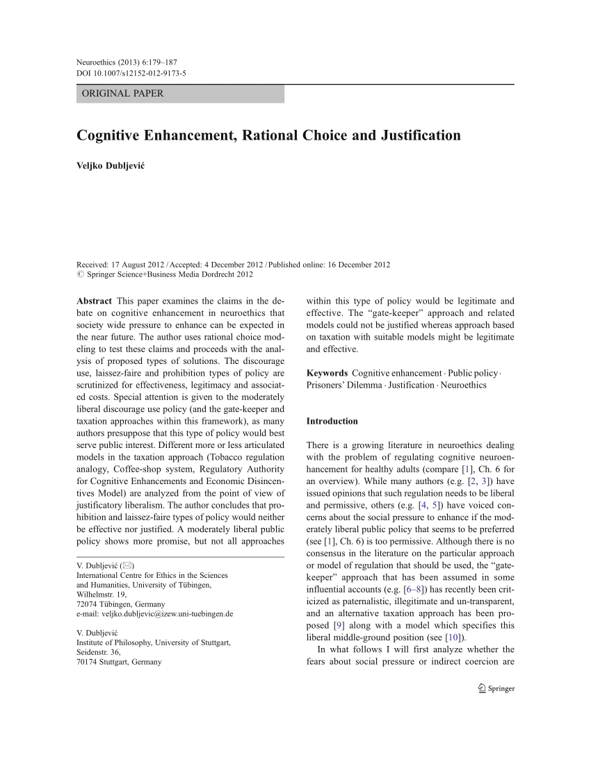 PDF Cognitive Enhancement Rational Choice and Justification