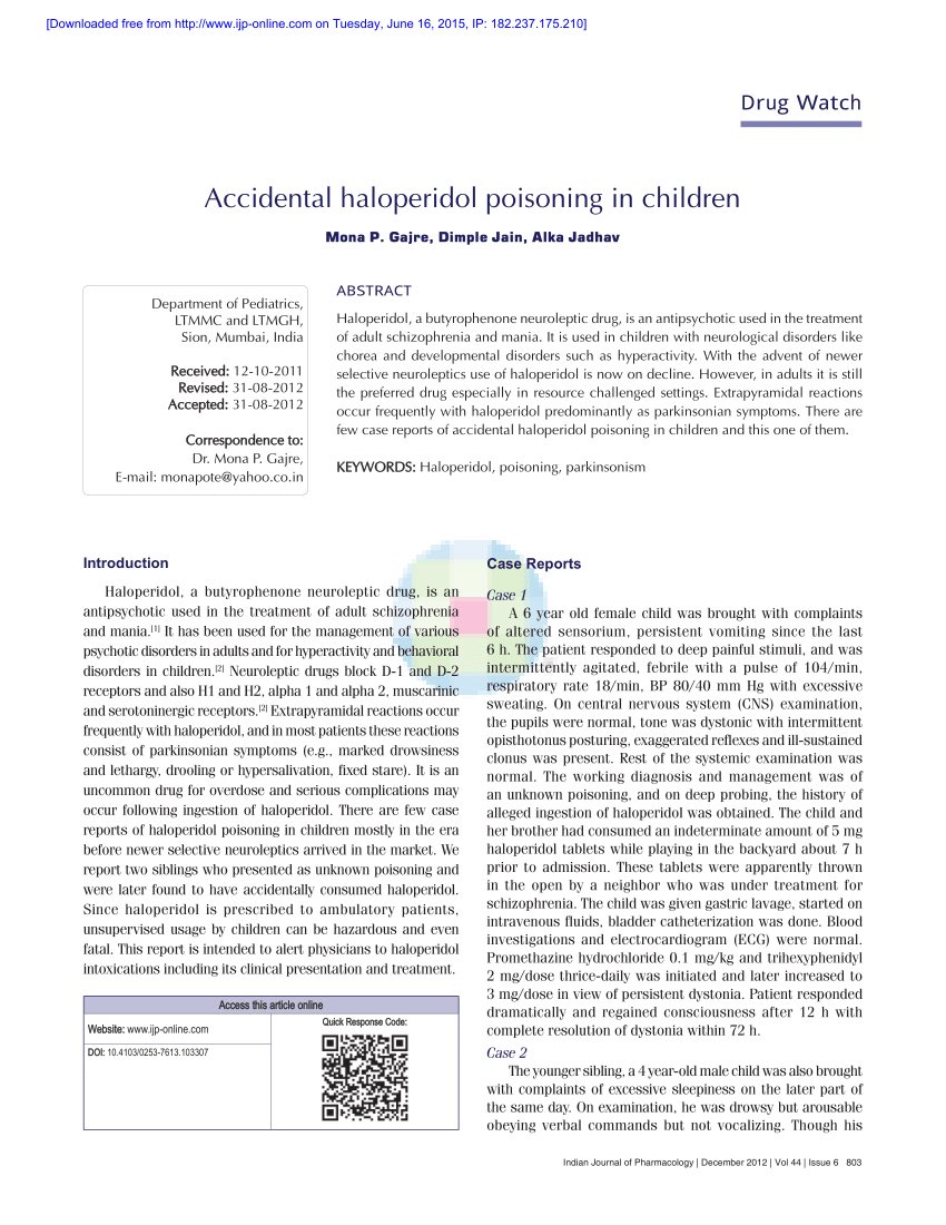 PDF] Evidence of Haldol (haloperidol) long-term intoxication