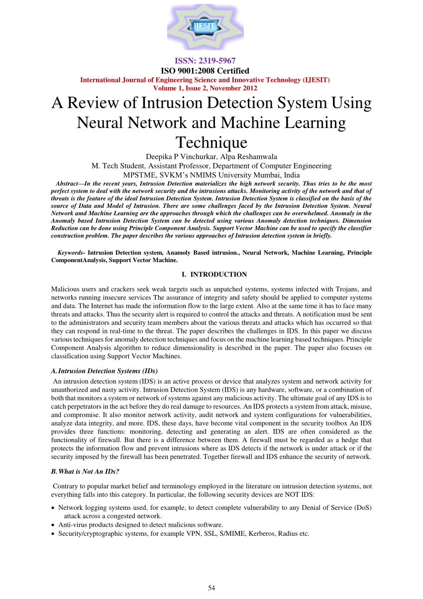 intrusion detection system using machine learning research paper