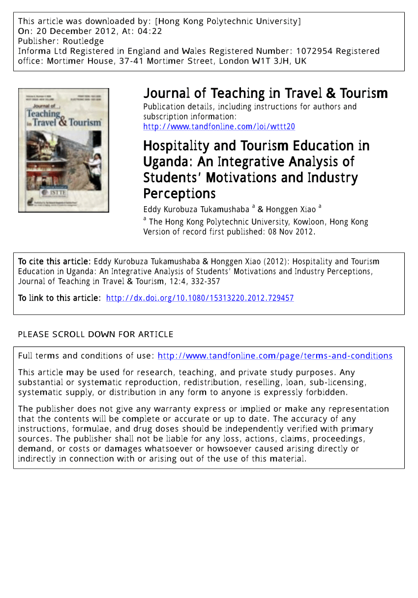 (PDF) Hospitality and Tourism Education in Uganda: An Integrative