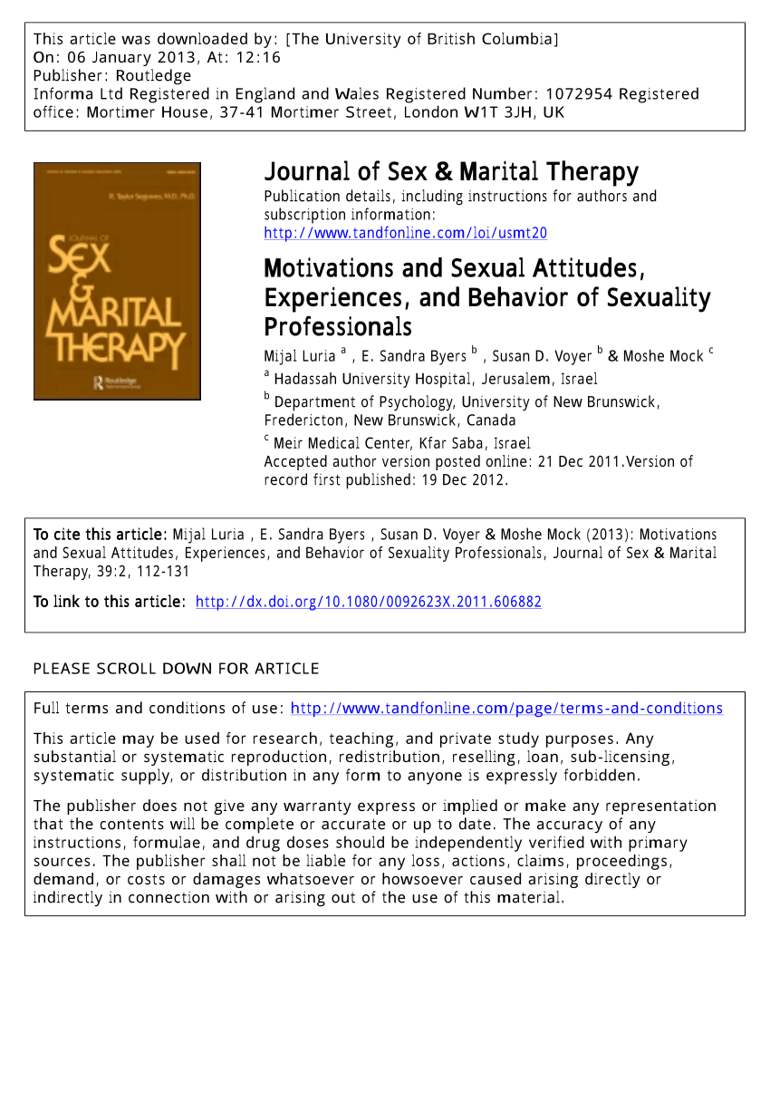 Pdf Motivations And Sexual Attitudes Experiences And Behavior Of Sexuality Professionals