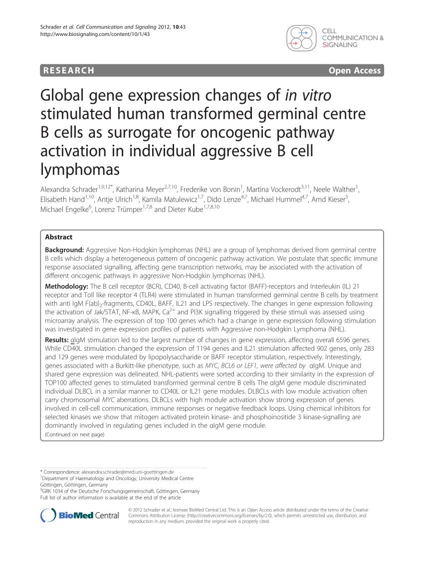 PDF) Global gene expression changes of in vitro stimulated human germinal centre B cells as surrogate for oncogenic activation in individual aggressive B cell lymphomas