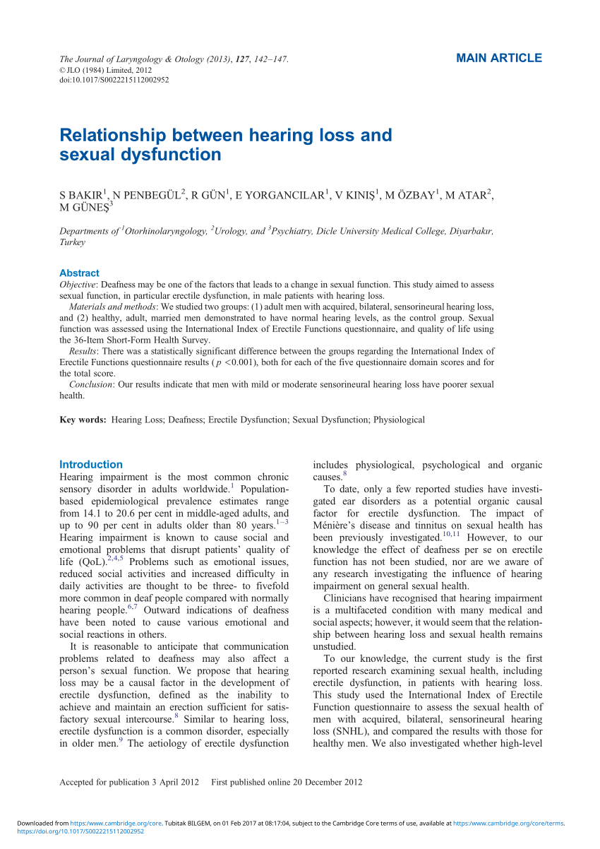 PDF Relationship between hearing loss and sexual dysfunction