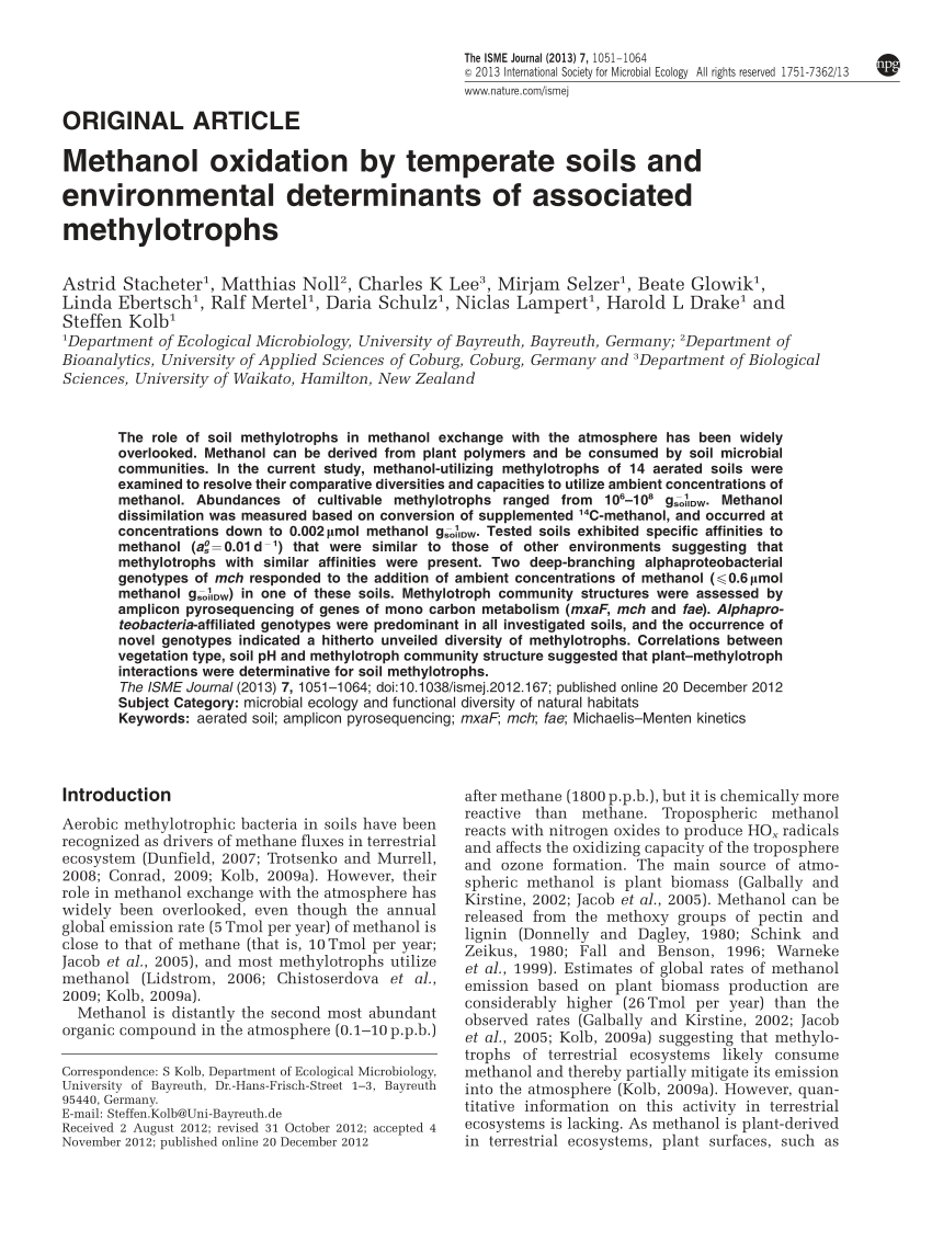 PDF) Methanol oxidation by temperate soils and environmental ...