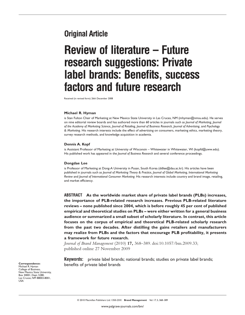review of the literature and recommendations for future research