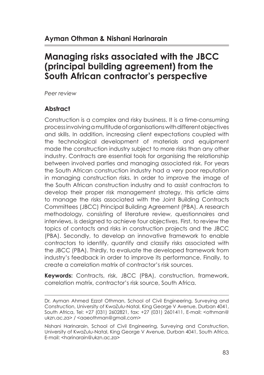 pdf jbcc contract Managing (PDF) with associated JBCC the (principal risks