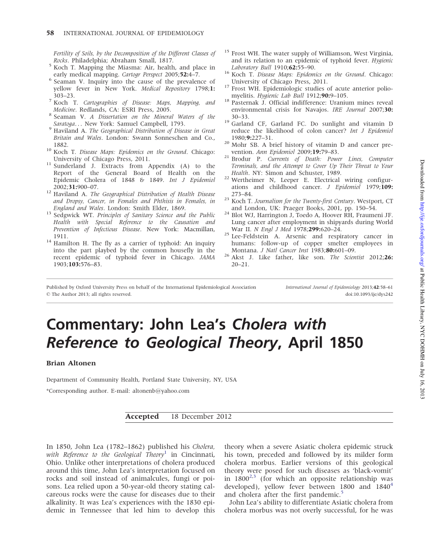 PDF) Commentary: John Lea's Cholera, with Reference to the ...